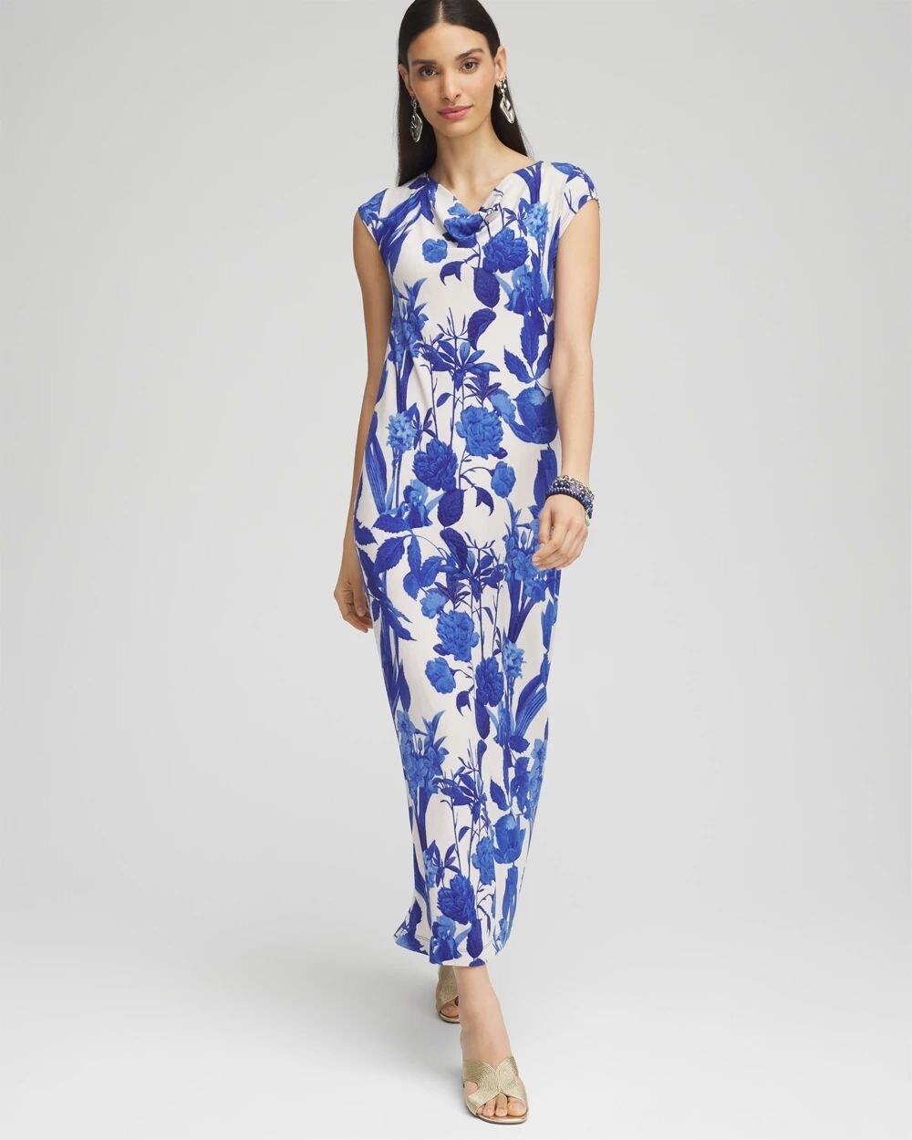 NWT Chico's Blue Floral Cowl Maxi Dress XL Travelers Stretch